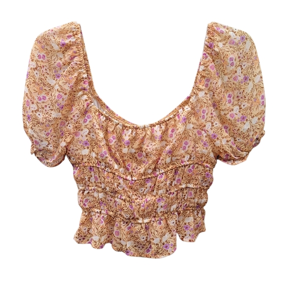 EUC Mi Ami Floral Cropped Peasant Top - Picture 2 of 6